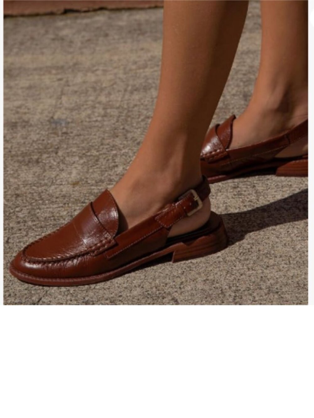 YDN Brown Buckle Slingback Pumps Slip On Loafers Block Low Heels Round Toe Shoes